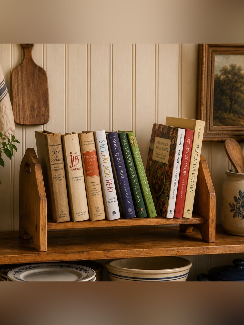 Vintage Wood Cookbook Holder Desktop Bookshelf Organizer